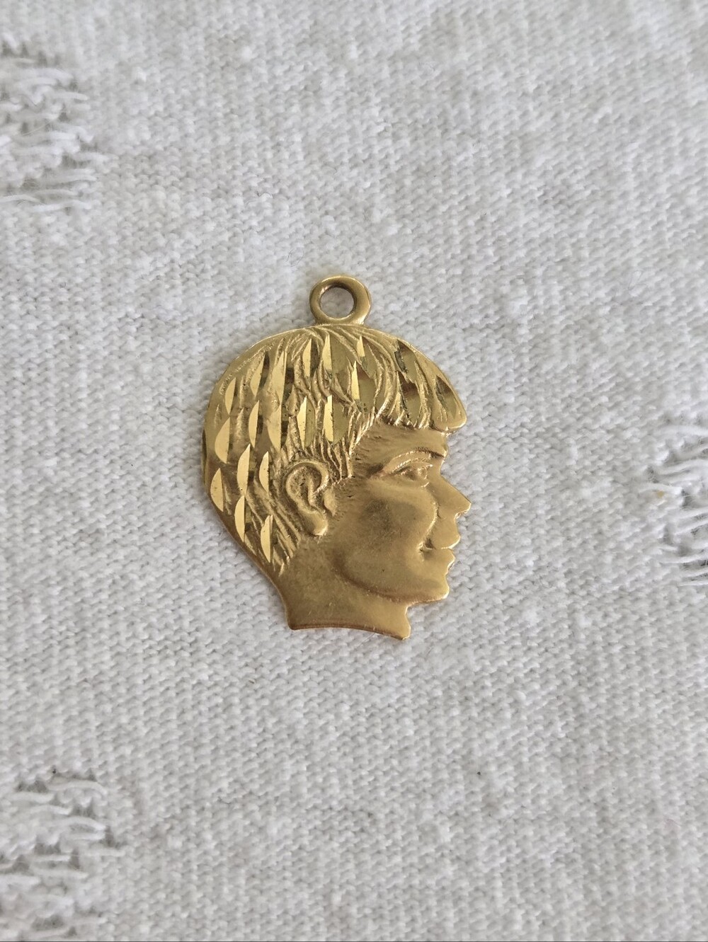 Vintage 14K Gold Profile Pendant Charm Boy's Head